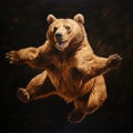 Ultra Detailed Painting Of A Brown Bear Jumping