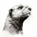 Hyper-detailed Pencil Sketch Of Otter Head Silhouette