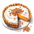 Detailed Watercolor Illustration Of Pumpkin Chiffon Pie With Oatmeal And Pecan Crust Royalty Free Stock Photo