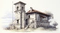 Hyper-detailed Rendering Of An Old Stone Building