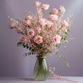 Hyper-detailed Rendering Of Pink Roses In A Playful Vase Arrangement