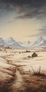 Hyper-detailed Snowy Field Painting With Prehistoric Art Style