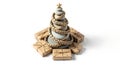 Hyper-detailed studio photograph of a conceptual Christmas tree constructed from stacked smooth river stones and woven recycled pa Royalty Free Stock Photo