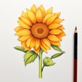 Hyper-detailed Sunflower Drawing With Watercolor Pencil