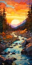 Hyper-detailed Sunset Stream Illustration Inspired By Erin Hanson