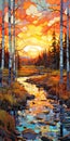 Hyper Detailed Wetland Sunset Painting Inspired By Erin Hanson