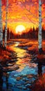 Hyper Detailed Wetland Sunset Painting Inspired By Erin Hanson