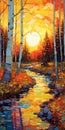 Hyper Detailed Wetland Sunset Painting Inspired By Erin Hanson