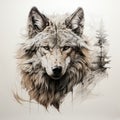 Hyper-detailed Wolf Artwork By Dan Mau: Uhd Image With Serene Faces And Neotraditional Style