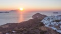 Hyper Lapse Aerial of Sunset above Typicall Greek Village on Milos Island in Greece