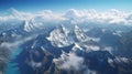 Hyper-realistic Aerial View Of Makalu Mountains With Boats On Blue Sky