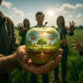 The Healing Apple: A Glowing Ecosystem in the Hands of Nature Royalty Free Stock Photo