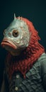 Hyper-realistic Analog Portrait Of A Fish Wearing Knitwear