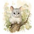 Hyper-realistic Animal Illustration: Cute Mouse Sitting In Flowered Tree