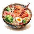 Hyper-realistic Animal Illustration Of Shrimp Ramen Bowl