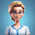 Hyper-realistic Animated Cartoon Nurse In Blue Shirt