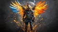 hyper realistic artwork of cosmic soldier with vibrant wings, showcasing strength and determination Royalty Free Stock Photo
