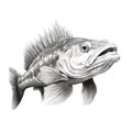 Hyper-realistic Black And White Bass Fish Drawing