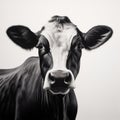 Hyper-realistic Black And White Cow Painting With Minimalist Strokes Royalty Free Stock Photo