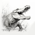 Hyper-realistic Black And White Crocodile Drawing