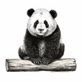 Hyper-realistic Black And White Panda Bear Illustration On Log