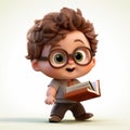 Hyper-realistic Cartoon Boy With Glasses Holding A Book