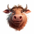 Hyper-realistic Cartoon Cow With Big Horns - Unique Character Caricature