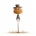 Hyper-realistic Cartoon Scarecrow Illustration On Stick