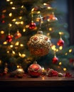 A beautiful Christmas ball with artistic design on a holiday backdrop Royalty Free Stock Photo