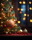 A beautiful Christmas ball with artistic design on a holiday backdrop Royalty Free Stock Photo