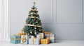 Hyper-realistic Christmas Tree With Colorful Gifts In Minimalist Living Room