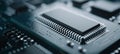 Hyper realistic close up detail of glowing computer chip circuitry for enhanced search relevance Royalty Free Stock Photo