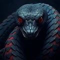 Hyper-realistic Cobra With Red Eyes In Dark Indigo And Red