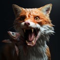 Hyper-realistic 3d Animated Fox With Fish: Raw Vs Finished Portraiture