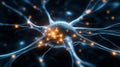 Hyper-realistic 3D render of an AI neural network with glowing interconnected nodes in dark space Royalty Free Stock Photo