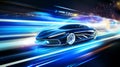 A hyper-realistic 3D rendering of a sleek sports car in motion.