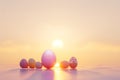A hyper-realistic depiction of a sunrise scene with Easter motifs subtly integrated
