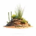 Hyper-realistic Desert Illustration With Cactus And Grass