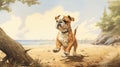 Hyper-realistic Dog Running On Beach Painting By Terry Dodson