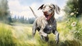 Hyper-realistic Dog Running In Field: Detailed Illustration With Lively Action