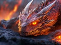 Hyper realistic dragon emerging from volcanic crater