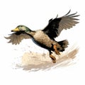 Hyper-realistic Duck In Flight: Comic Book Style Illustration Royalty Free Stock Photo