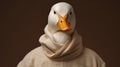 Hyper Realistic Duck Portrait In Tan Sweater With Scarf