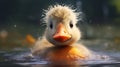 Hyper-realistic Duckling Floating In Water - Detailed Facial Features