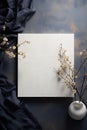 Hyper Realistic Flat-Lay Photography of Minimalist Notebook, An up-close view of a solitary notebook with a black metal