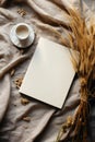 Hyper Realistic Flat-Lay Photography of Minimalist Notebook, An up-close view of a solitary notebook with a black metal