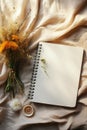 Hyper Realistic Flat-Lay Photography of Minimalist Notebook, An up-close view of a solitary notebook with a black metal