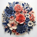 Hyper-realistic Flower Cutout Design: Vibrant Colors And Delicate Woodcarvings