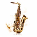 Hyper-realistic Gold Saxophone With Smokey Background