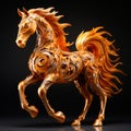 Intricate Art Nouveau Gold Horse Figurine On Black Background